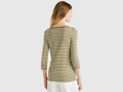 Striped 3/4 sleeve t-shirt in pure cotton