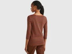 Striped 3/4 sleeve t-shirt in pure cotton