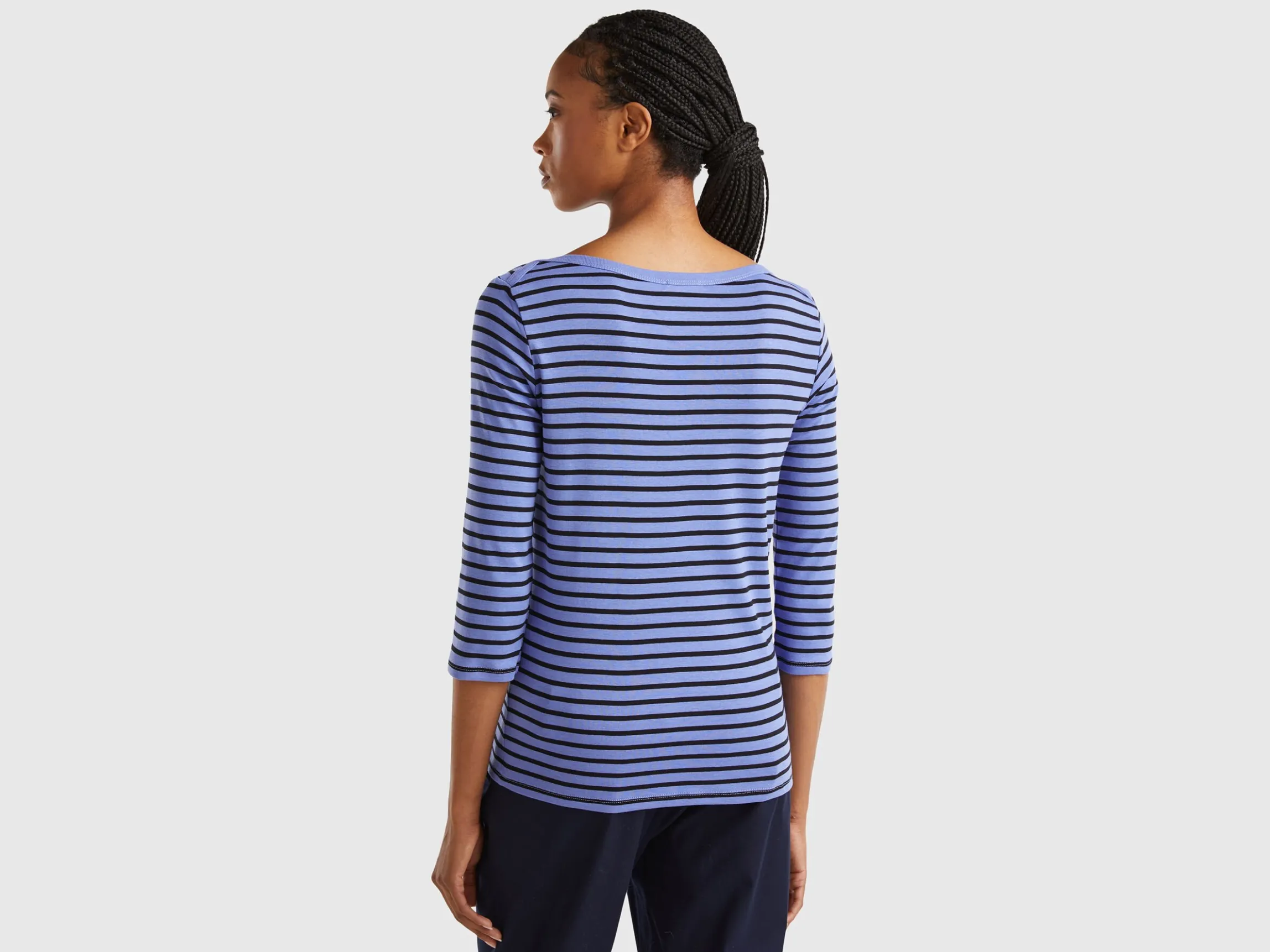 Striped 3/4 sleeve t-shirt in pure cotton
