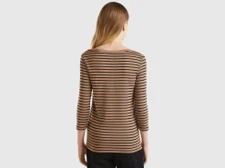 Striped 3/4 sleeve t-shirt in pure cotton