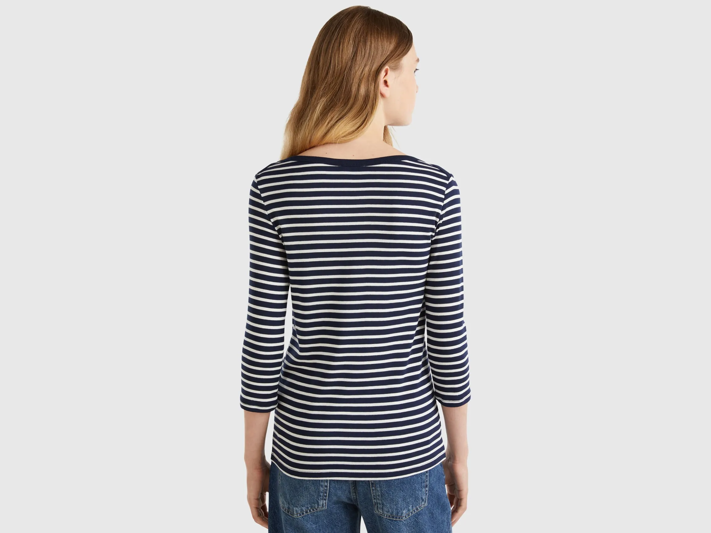 Striped 3/4 sleeve t-shirt in pure cotton
