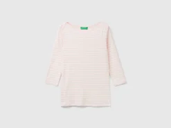 Striped 3/4 sleeve t-shirt in pure cotton