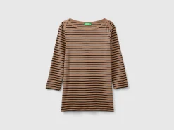 Striped 3/4 sleeve t-shirt in pure cotton