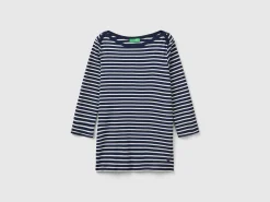 Striped 3/4 sleeve t-shirt in pure cotton