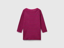 Striped 3/4 sleeve t-shirt in pure cotton