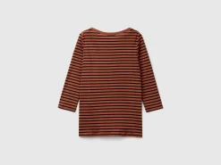 Striped 3/4 sleeve t-shirt in pure cotton