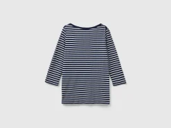 Striped 3/4 sleeve t-shirt in pure cotton