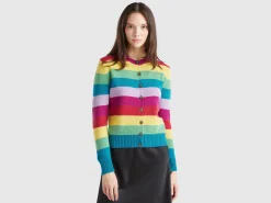 Striped cardigan in pure Shetland wool
