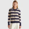 Striped cardigan in pure Shetland wool