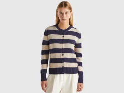 Striped cardigan in pure Shetland wool