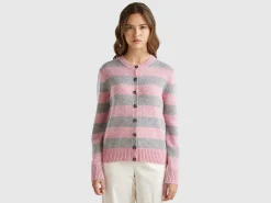 Striped cardigan in pure Shetland wool