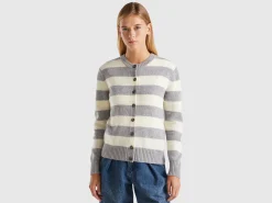Striped cardigan in pure Shetland wool