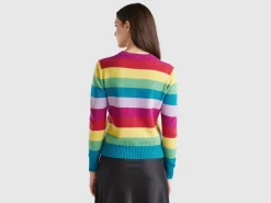 Striped cardigan in pure Shetland wool
