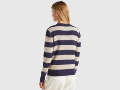 Striped cardigan in pure Shetland wool