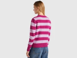 Striped cardigan in pure Shetland wool