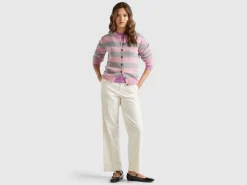Striped cardigan in pure Shetland wool