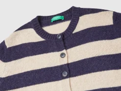 Striped cardigan in pure Shetland wool