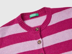 Striped cardigan in pure Shetland wool