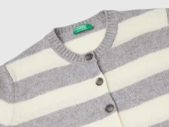 Striped cardigan in pure Shetland wool