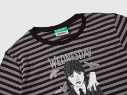 Striped gray and black Wednesday Addams t-shirt