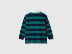 Striped rugby polo in pure cotton