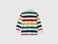 Striped rugby polo in pure cotton