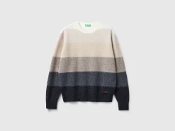 Striped sweater in pure Shetland wool