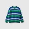 Striped sweater in wool and cotton blend