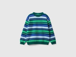 Striped sweater in wool and cotton blend