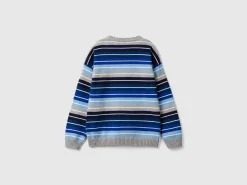 Striped sweater in wool and cotton blend