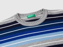 Striped sweater in wool and cotton blend