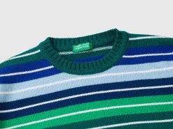 Striped sweater in wool and cotton blend