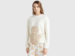 Sweater with biscuit print in faux fur