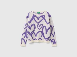 Sweater with jacquard heart motif
