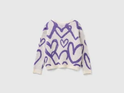 Sweater with jacquard heart motif