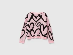 Sweater with jacquard heart motif