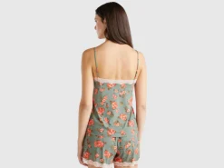 Tank top with lace and floral print