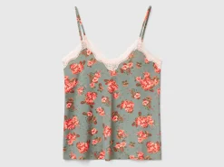 Tank top with lace and floral print