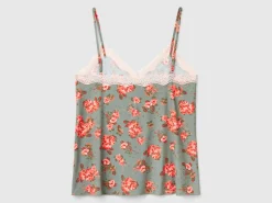 Tank top with lace and floral print