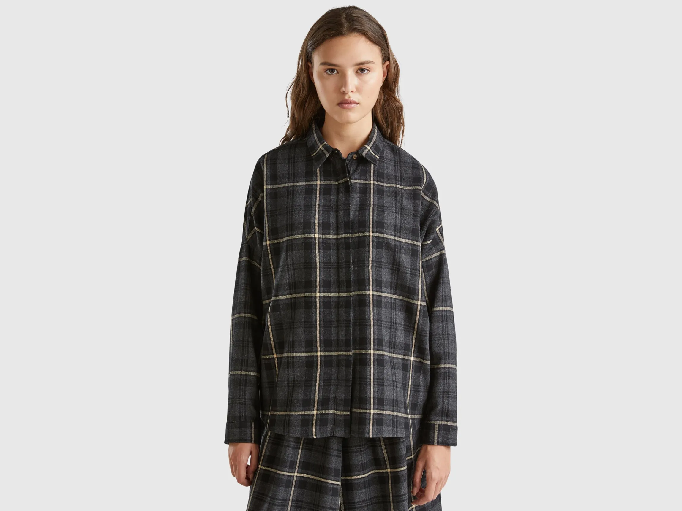 Tartan check wool blend shirt