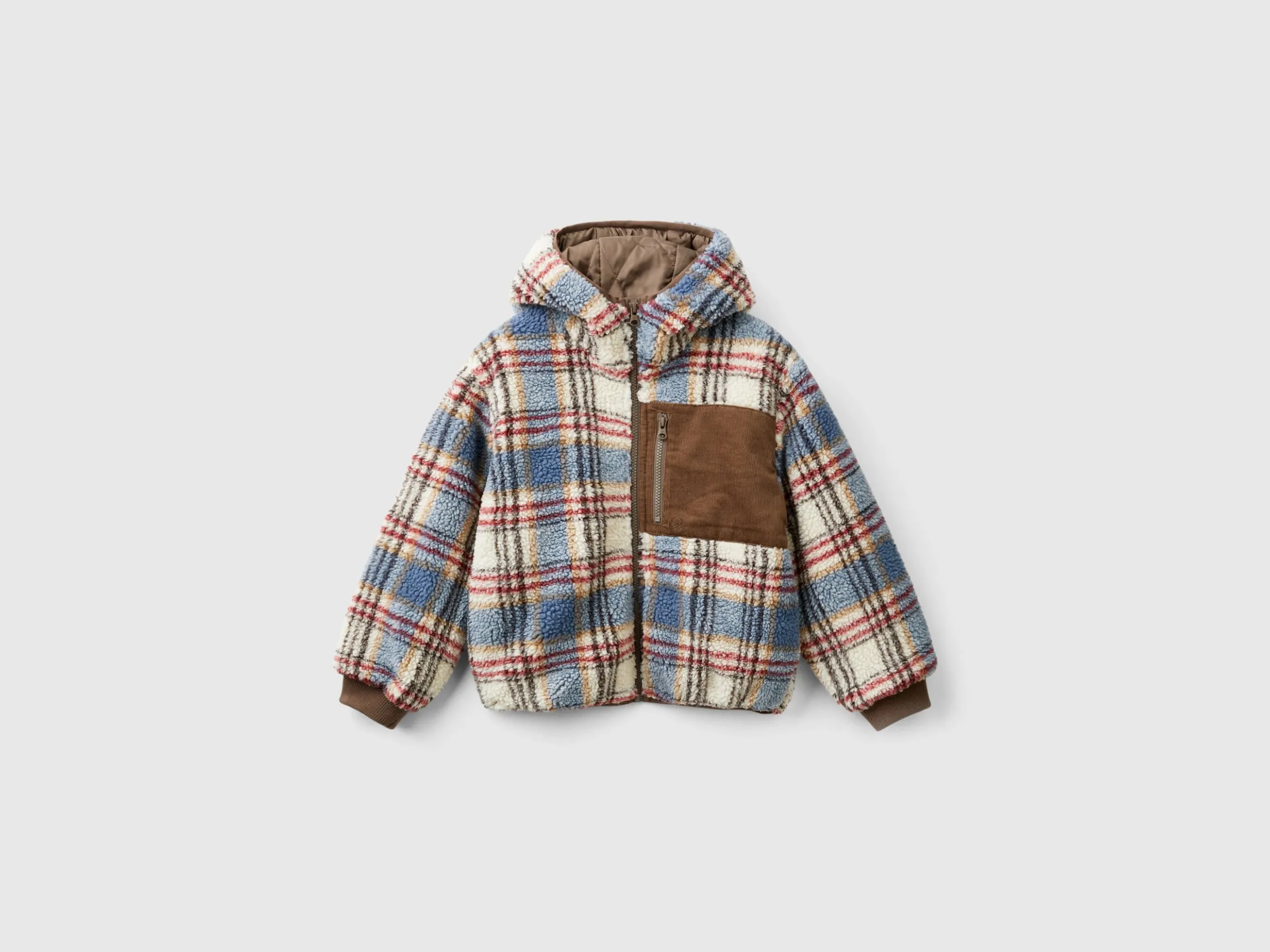 Teddy jacket with check pattern