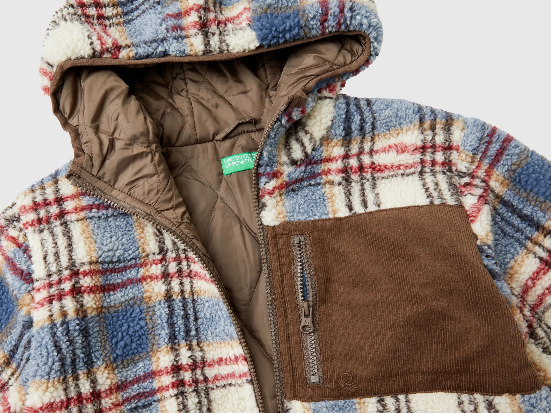 Teddy jacket with check pattern