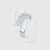 Three solid color bodysuits in organic cotton