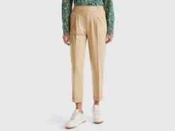 Trousers with cuff in stretch viscose blend