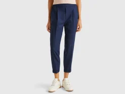 Trousers with cuff in stretch viscose blend