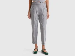 Trousers with cuff in stretch viscose blend