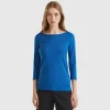 T-shirt with boat neck in 100% cotton