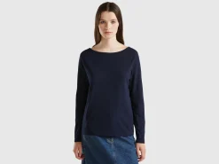 T-shirt with boat neck in 100% cotton