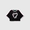 T-shirt with graffiti print and rhinestone
