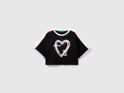 T-shirt with graffiti print and rhinestone